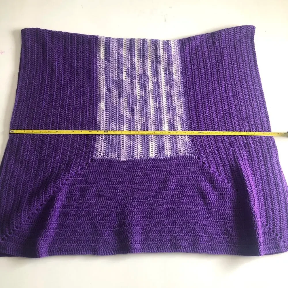 Handmade Crochet Afghan Throw Baby Blanket Purple White Soft VTG Style